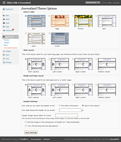 screen shot of admin interface